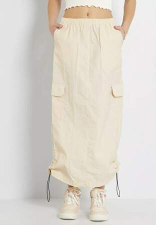 Jupe longue en toile parachute beige Kiabi, 25 euros