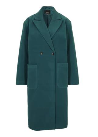 Manteau vert pétrole à la coupe droite, 57,99 euros