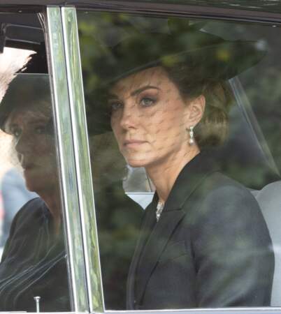 Camilla Parker Bowles, reine consort d'Angleterre, et Kate Middleton, princesse de Galles lors des funérailles nationales de la reine Elizabeth II.