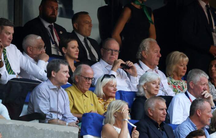 Le Prince Albert II et la Princesse Charlène de Monaco lors du match de la Coupe du Monde de Rugby France 2023 entre l'Afrique du Sud et l'Écosse.