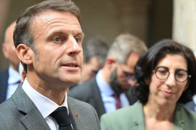Le président français Emmanuel Macron et Rima Abdul Malak en Côte-d'Or dans le cadre d'un déplacement axé sur les Journées européennes du patrimoine.