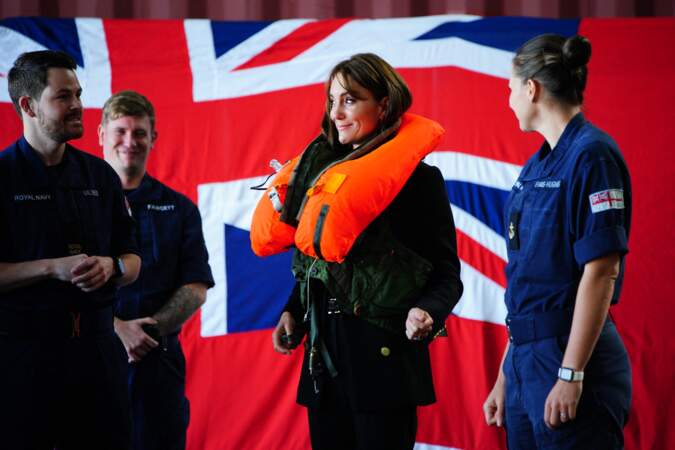 Catherine (Kate) Middleton, princesse de Galles, lors d'une visite à la Royal Naval Air Station (RNAS) Yeovilton.