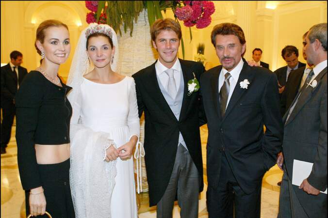 Johnny Hallyday et Laeticia Hallyday au mariage de Clotilde Coureau avec le prince Emmanuel-Philibert de Savoie.