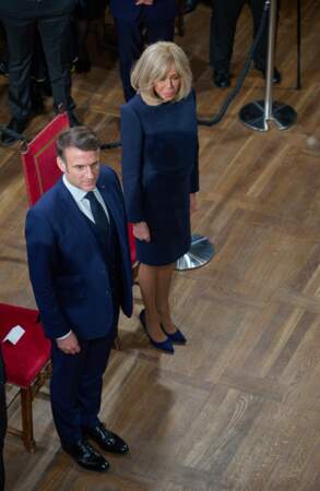 Le couple présidentiel Emmanuel Macron, Madame Brigitte Macron lors d'une rencontre avec des étudiants sur la résilience des démocraties en Europe à l'Université de Lund à Lund.