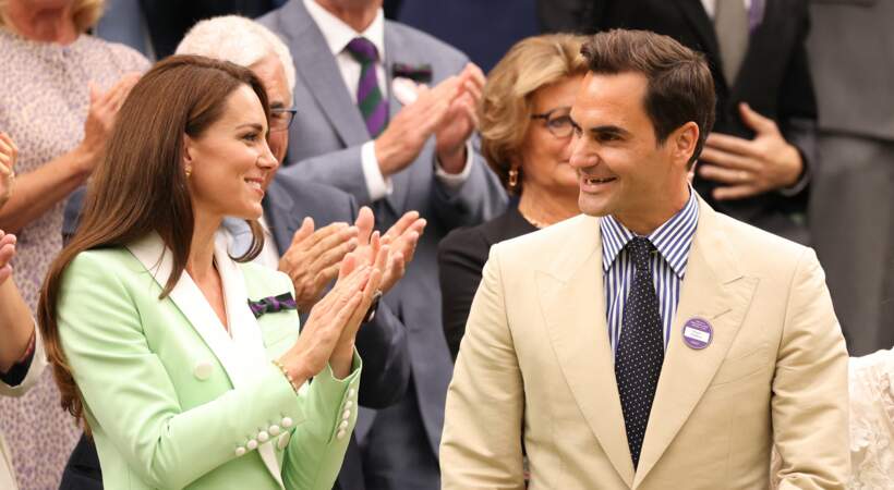 Catherine (Kate) Middleton, Roger Federer et sa femme Mirka dans les tribunes lors du tournoi de Wimbledon 2023.