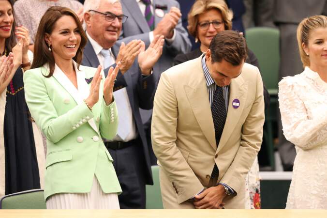 Tournoi de Wimbledon 2023 à Londres : Kate Middleton, princesse de Galles et Roger Federer.