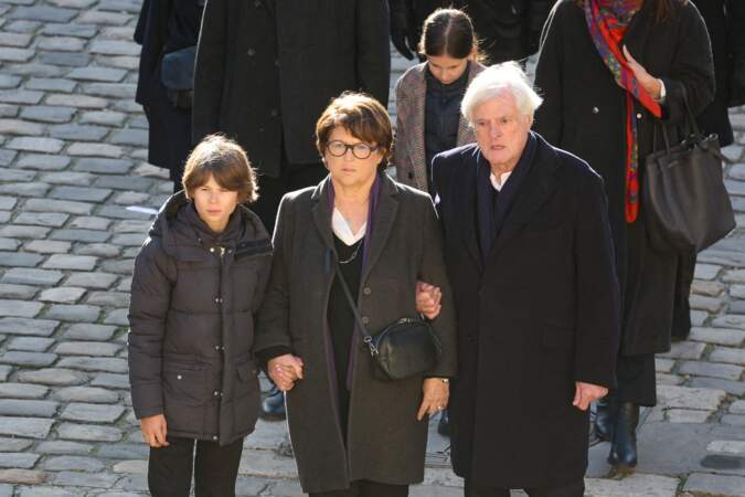 Martine Aubry, son mari Jean-Louis Brochen et Augustin le petit-fils de Martine Aubry lors de l'hommage national à M. Jacques Delors