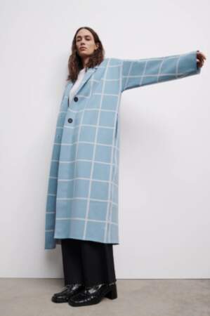 Manteau en maille à carreaux, Zara, 69,95€