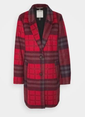 Manteau à carreaux rouge, Esprit, actuellement à 62,99€ sur Zalando