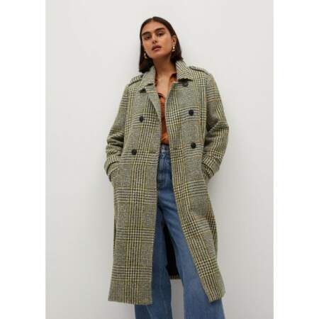 Manteau laine à carreaux prince-de-galles, Violeta by Mango, actuellement à 69,99€