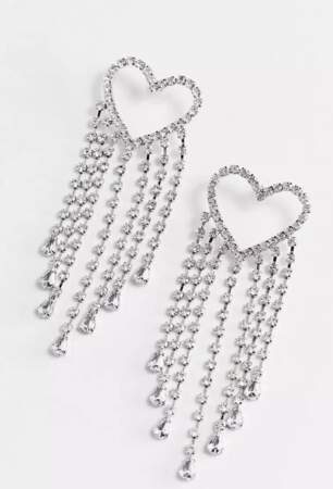 Boucles d'oreilles avec cœurs ornés de strass - Argenté Asos Design 10,49 euros