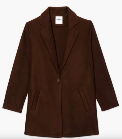 Manteau court femme en matière extensible et grand col marron Gémo, 19,99 euros
