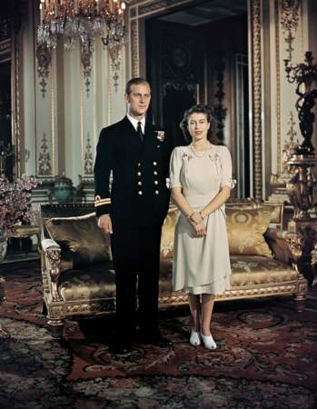Elizabeth et Philip Mountbatten pour leurs fiançailles en 1947
