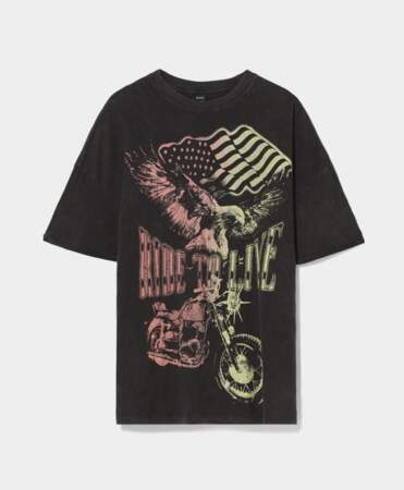 T-shirt manches courtes imprimé effet délavé Bershka, 15,99 euros