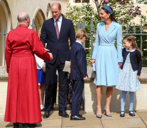 Kate Middleton, le prince William et leurs enfants George et Charlotte à la messe de Pâques