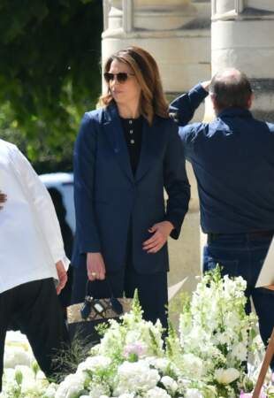 Sonia Mabrouk, la compagne de Guy Savoy, aux obsèques d'Antoine Alléno à la Collégiale de Poissy le 13 mai 2022.