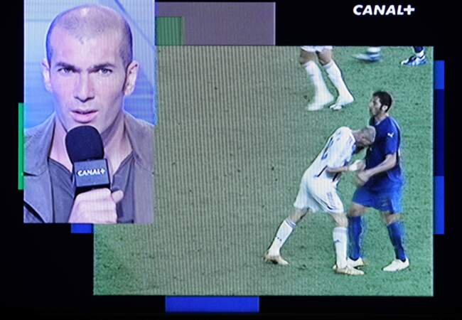 Zinedine Zidane donne un coup de boule à Marco Materazzi lors de la finale de la coupe du monde le 9 juillet 2006. "Après le premier contact, [Marco Materazzi] lui a demandé pardon, [Zinedine Zidane] a mal réagi. Au troisième contact, j'ai froncé les sourcils. Il m'a dit : "Je te donnerai mon maillot plus tard", j'ai répondu que je préférais sa sœur". La remarque de trop pour Zizou