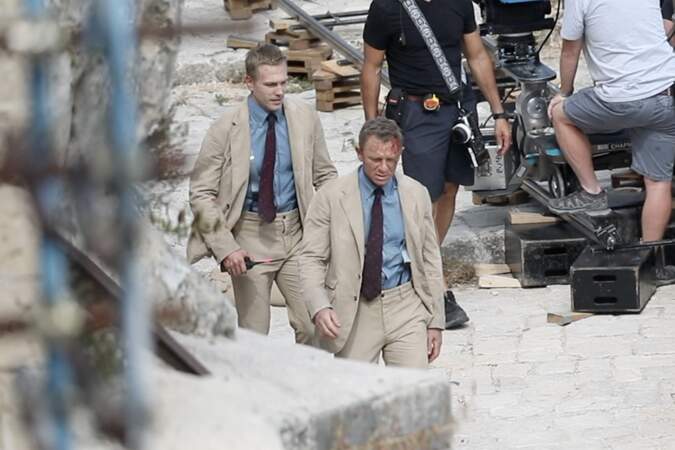 Daniel Craig et sa doublure sur le tournage de Mourir peut attendre en Italie en 2019 