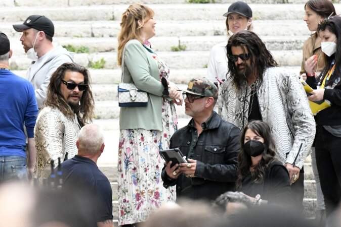 Jason Momoa et sa doublure sur le tournage du film Fast & Furious 10 à Rome en 2022