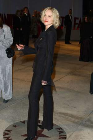 L'actrice Sharon Stone (44 ans) à la soirée de Vanity Fair après la cérémonie des Oscars en 2002