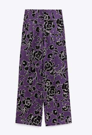 Pantalon satiné à imprimé floral Zara, 45,95 euros
