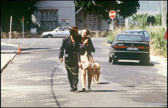En 1991, Richard Bohringer et sa fille Romane Bohringer sur le tournage du film Deux justiciers dans la ville.