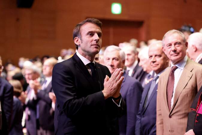 Le président Emmanuel Macron assiste à la conférence Le cri de la paix, organisée par la communauté Sant’Egidio au nouveau Centre des Congrès de Rome, le 23 octobre 2022