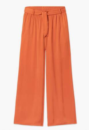 Pantalon large en matière satinée orange Gémo, 19,99 euros