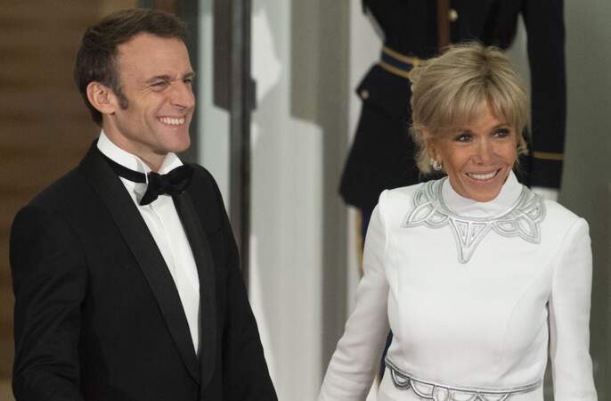 Emmanuel Macron et sa femme Brigitte Macron en visite officielle aux Etats-Unis, lors du dîner d'Etat à la Maison Blanche le 1er décembre 2022