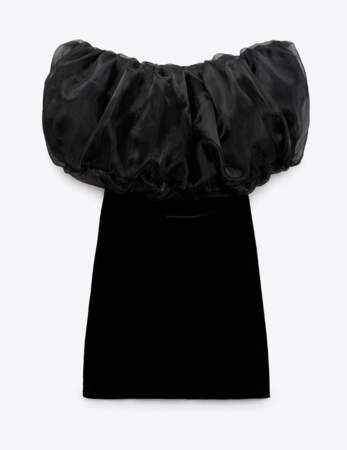 Robe courte en velours avec encolure bouffante en organza Zara, 39,95 euros