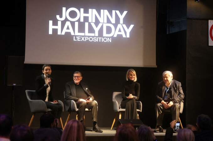 Laeticia Hallyday donne une conférence de presse pour l'exposition Johnny Hallyday à Bruxelles Expo en compagnie de Delphine Houba, Echevine de la Culture, du Tourisme, des Grands événements et du Matériel communal et de Jean-Claude Camus