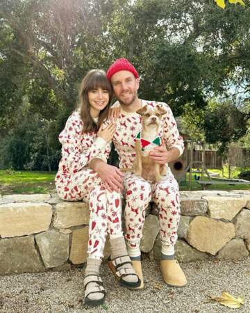Lily Collins et son mari en pyjama de Noël