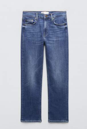Jean slim bleu croppé Zara, 39,95 euros