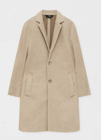 Manteau façon drap de laine beige Pull&Bear, 59,99 euros