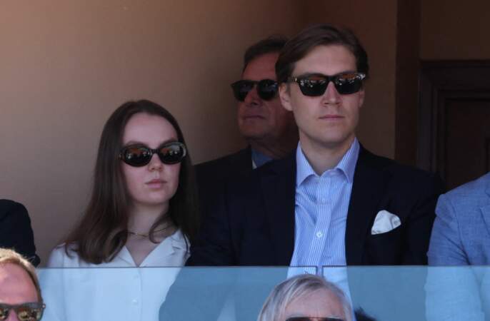 La princesse Alexandra de Hanovre et son compagnon Ben-Sylvester Strautmann lors de la finale homme du tournoi Rolex Monte Carlo Masters 2023 à Roquebrune-Cap-Martin