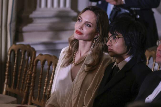 Angelina Jolie et son fils Maddox à la Maison Blanche pour le dîner d'Etat organisé par les Biden, le mercredi 26 avril 2023