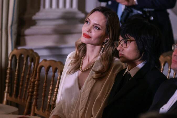 Angelina Jolie et son fils Maddox à la Maison Blanche pour le dîner d'Etat organisé par les Biden, le mercredi 26 avril 2023