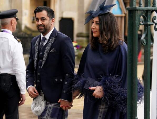 Couronnement de Charles III à l'abbaye de Westminster le 6 mai 2023 : le Premier ministre d'Ecosse Humza Yousaf et sa femme Nadia El-Nakla