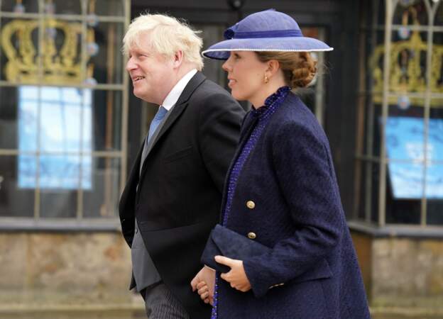 Couronnement de Charles III à l'abbaye de Westminster le 6 mai 2023 : L'ex-Premier ministre Boris Johnson et sa femme Carrie Johnson