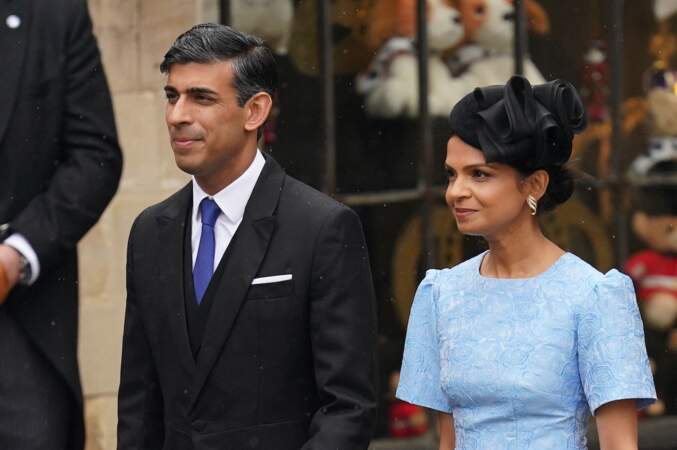 Couronnement de Charles III à l'abbaye de Westminster le 6 mai 2023 : Le Premier ministre Rishi Sunak et sa femme Akshata Murty 