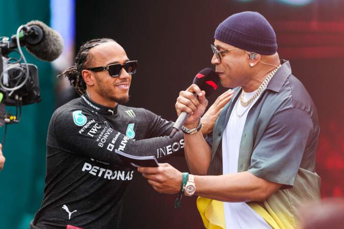 Le pilote automobile Lewis Hamilton et James Todd Smith III, aka LL Cool J, au Grand Prix de Miami, le 7 mai 2023.