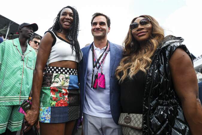 Venus Williams, Roger Federer et Serena Williams au Grand Prix de Miami, le 7 mai 2023.