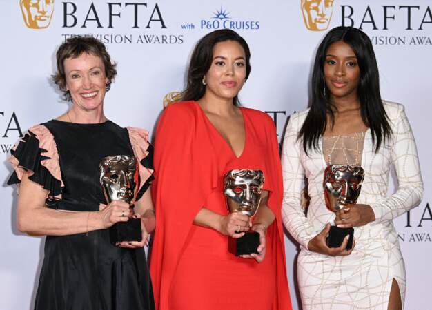 Nicole Lecky, Margery Bone and Lisa Walters aux BAFTA Television Awards, le 14 mai 2023, à Londres.