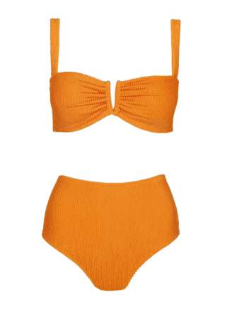 Haut et bas de maillot de bain taille haute orange, C&A,14,99 € et 12,99 €.