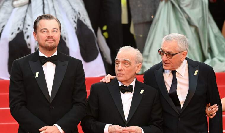 Leonardo DiCaprio, Martin Scorsese et Robert De Niro à la montée des marches de Killers of the Flower Moon au 76e Festival de Cannes, le samedi 20 mai 2023