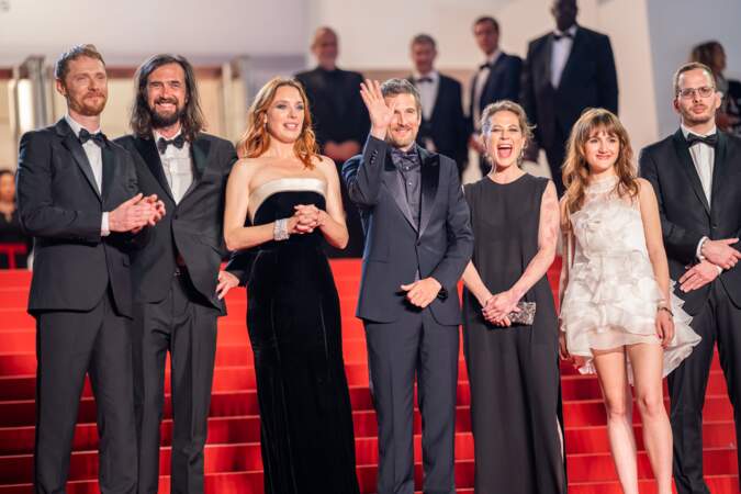 Festival de Cannes 2023 - l'association du cinéma indépendant pour sa diffusion (ACID) monte les marches : Guillaume Canet, Just Philippot  et Laetitia Dosch.