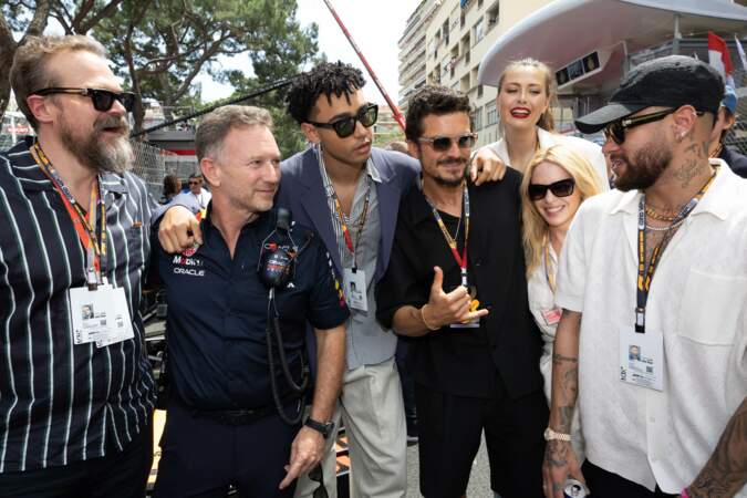 David Harbour, Christian Horner, Archie Madekwe, Orlando Bloom, Maria Sharapova, Kylie Minogue, Neymar au 80ème Grand Prix de Monaco de Formule 1, le 28 mai 2023.