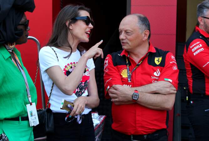 Charlotte Casiraghi et Frederic Vasseur (manager Ferrari) au 80ème Grand Prix de Monaco de Formule 1, le 27 mai 2023.