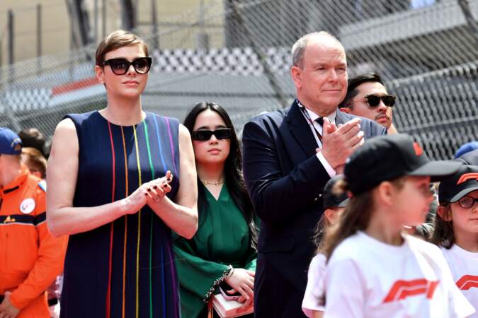 La princesse Charlène de Monaco et le prince Albert II de Monaco lors de la remise de prix du 80ème Grand Prix de Monaco de Formule 1.