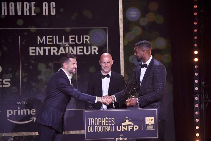 31ème cérémonie des Trophées UNFP : Frederic Piquionne, Benjamin Nivet, Luka Elsner, entraineur Le Havre HAC (Meilleur entraîneur de Ligue 2).